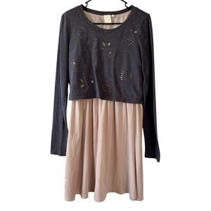 Anthropologie E By Eloise Long Sleeve Overlay Sweater Dress Womens Medium Preppy